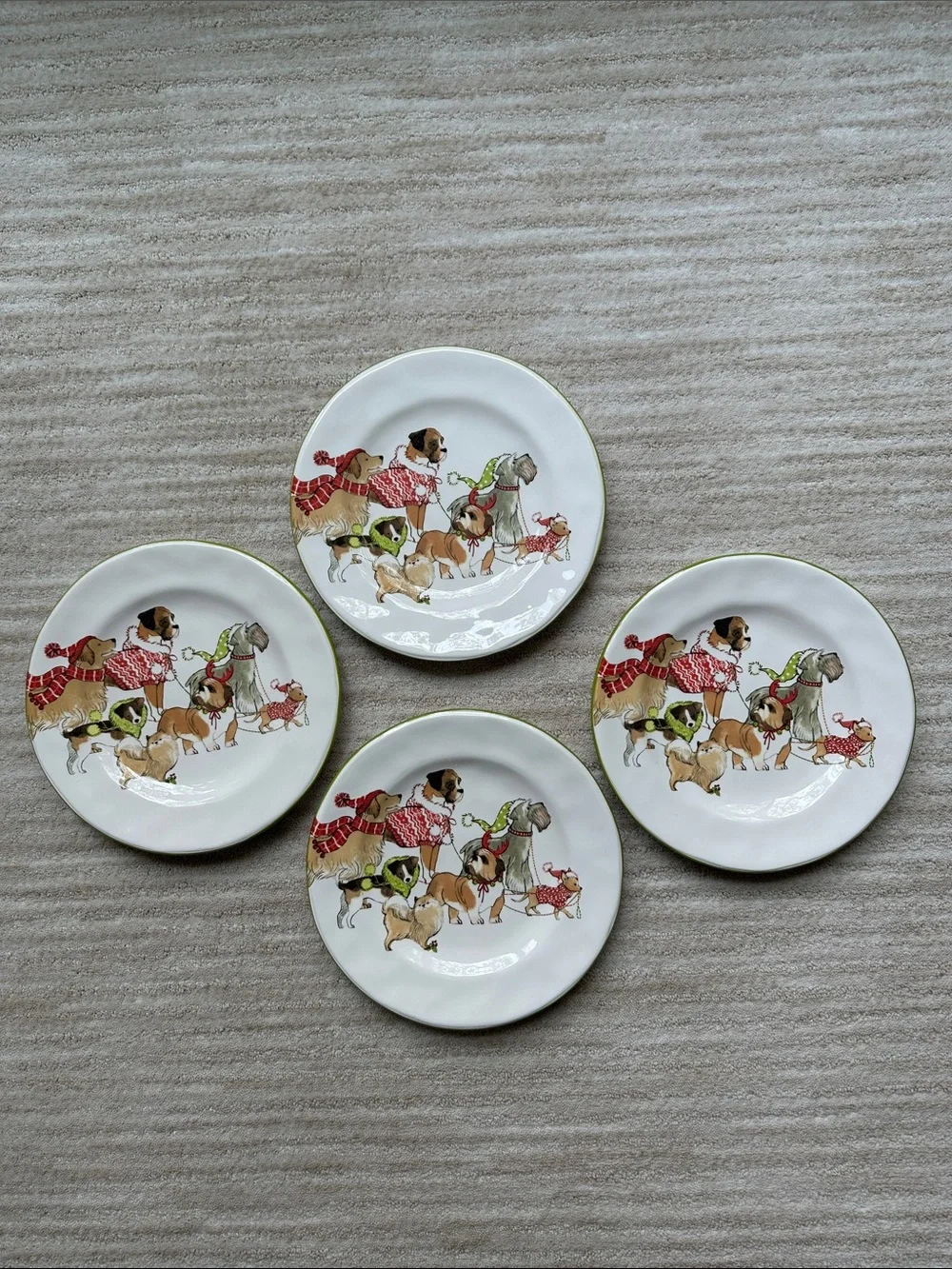 Set of 4 PIER 1 Park Avenue Holiday Puppies Salad Plates Ironstone 8 3/4”